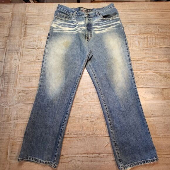 Structure Jeans Men's 33x28 Straight Leg Relaxed Loose Blue Denim Distressed - Picture 1 of 12